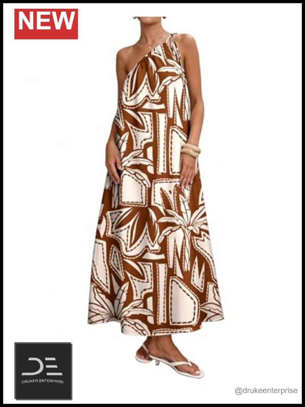 Women's One Shoulder Maxi Sundress Cotton Blend Halter Beach Vacation Dress